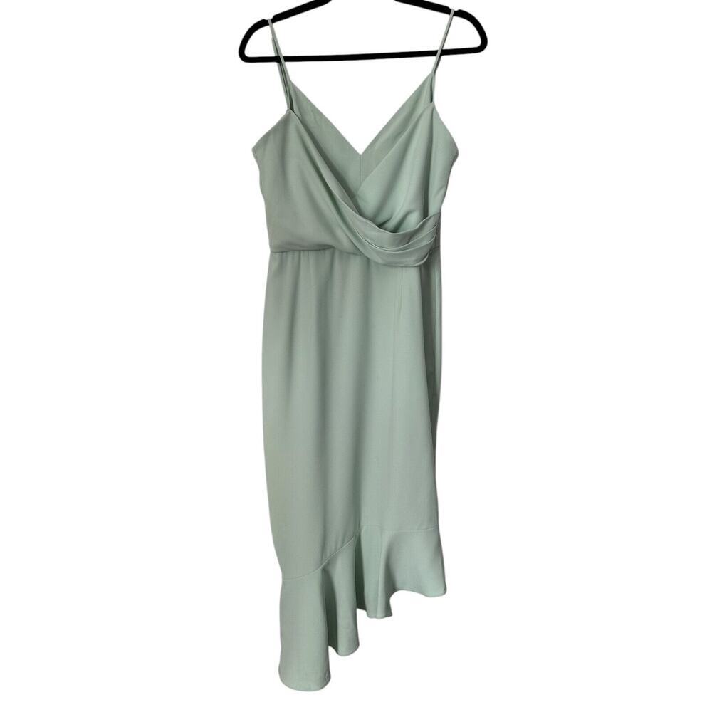 Gianni Bini Dress Size 8 Sage Asymmetric Surplice Sleeveless V-Neck Cross Midi‎